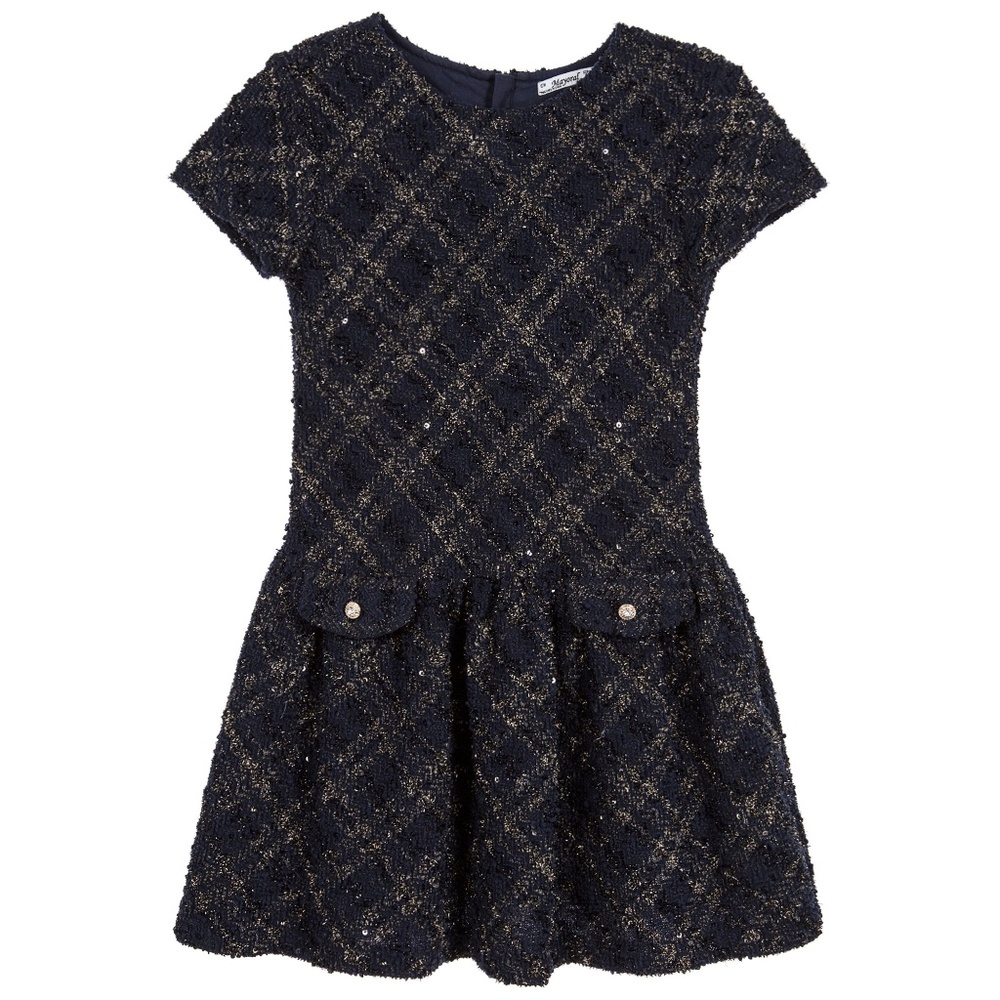 Mayoral Girls Blue & Gold Lurex Dress (NWT)